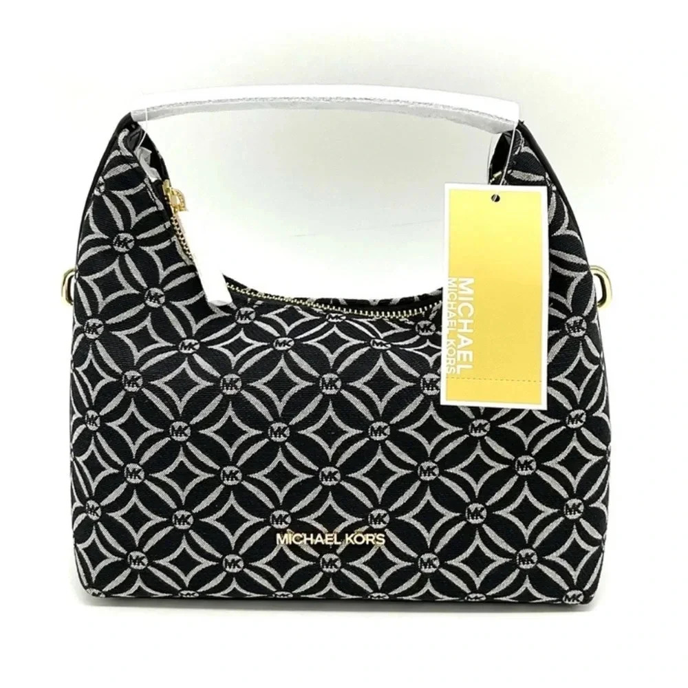 Michael Kors Ember Small Logo Jacquard Messenger Bag Black - Picture 1 of 11